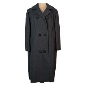 VTG Hudson’s Woodward Shops Brynwood Gray Coat Women’s Rose Buttons 3/4 Sleeves